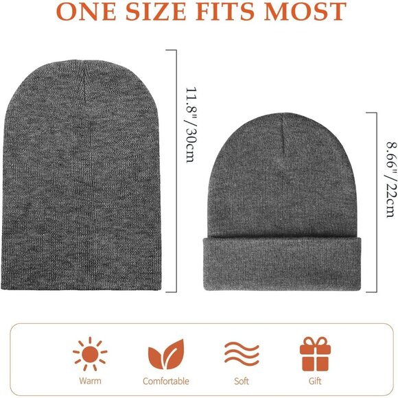 Men's Grey Comfortable Breathable Soft Beanie Knit Slouchy Winter Skull Hats - Picture 4 of 6